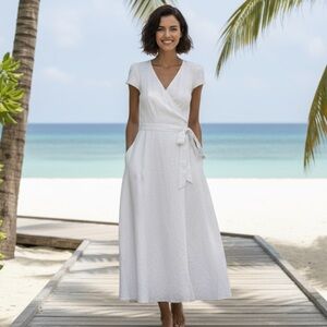 POLO Ralph Lauren White Linen Full Wrap Cap Sleeve maxi Dress Size 12